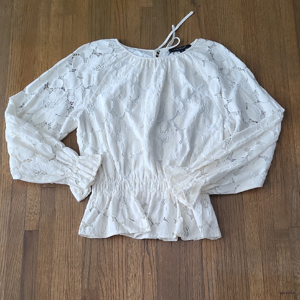 Marc New York White Smocked Puff Sleeve Blouse